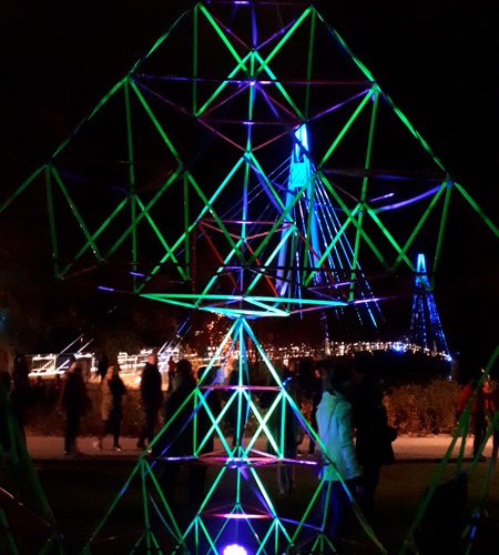 Sierpinski Pyramid building workshop at the City of Light festival with Experience Workshop