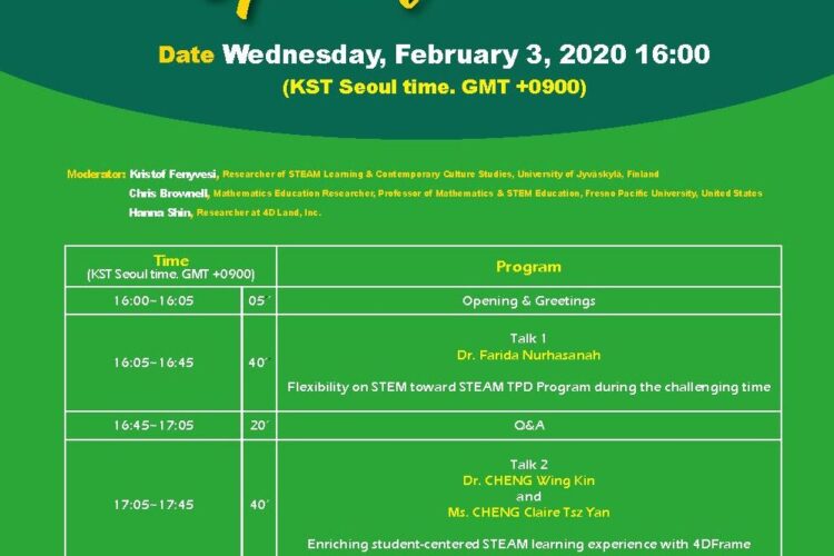 Online STEAM seminar series by 4DFrame and Experience Workshop launches on the 3rd of February